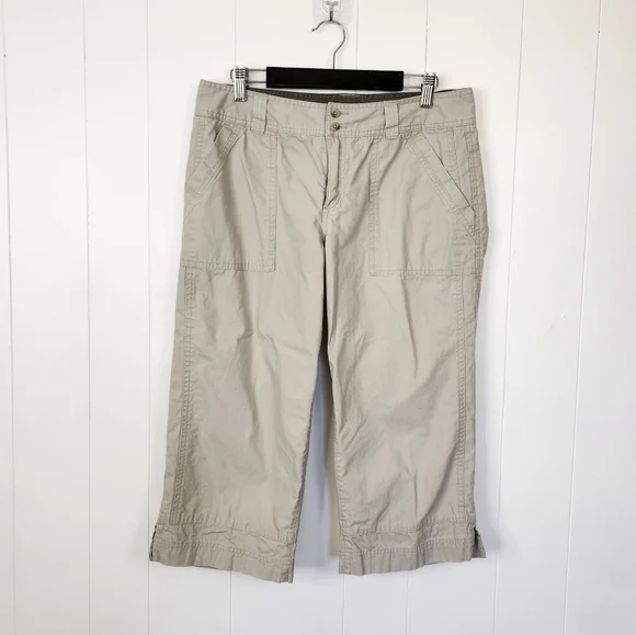Columbia Beige Cotton Cropped Mid Rise Wide Leg Crop Hiking Capri Summer Travel - Picture 2 of 9